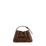 Mlouye Sera Mia - Suede Espresso Bag a Architectural Leather Handbag in Brown at Coveti Luxury