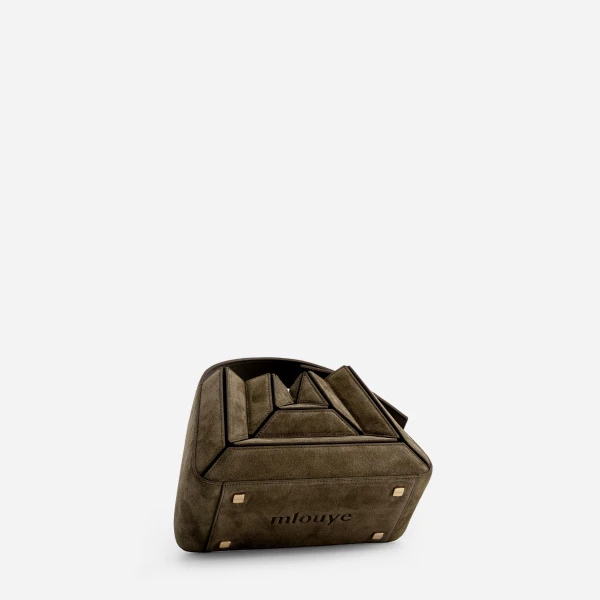 Mlouye Sera Mia - Suede Moss Bag a Architectural Leather Handbag in Brown at Coveti Luxury