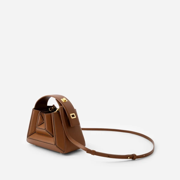 Mlouye Sera Mia - Tan Bag a Architectural Leather Handbag in Brown at Coveti Luxury