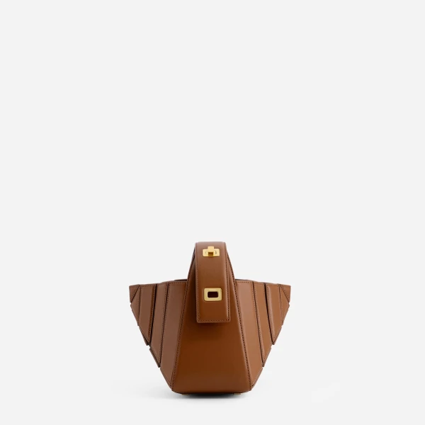 Mlouye Sera Mia - Tan Bag a Architectural Leather Handbag in Brown at Coveti Luxury