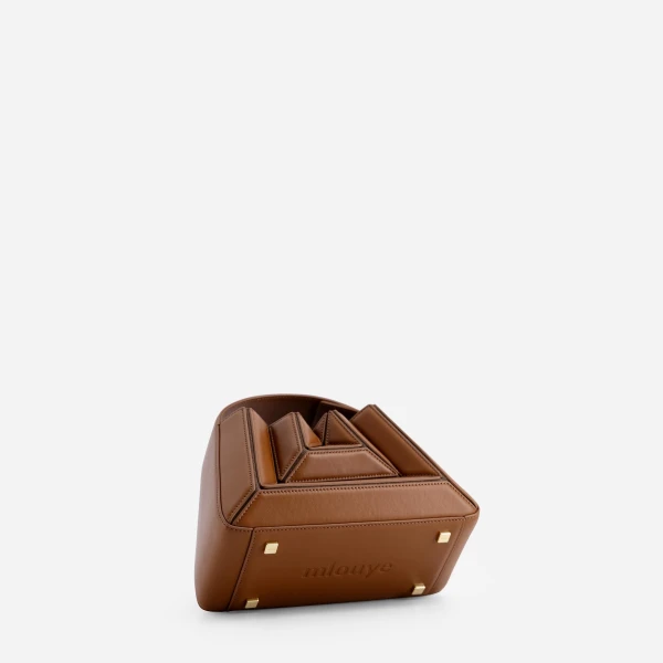 Mlouye Sera Mia - Tan Bag a Architectural Leather Handbag in Brown at Coveti Luxury