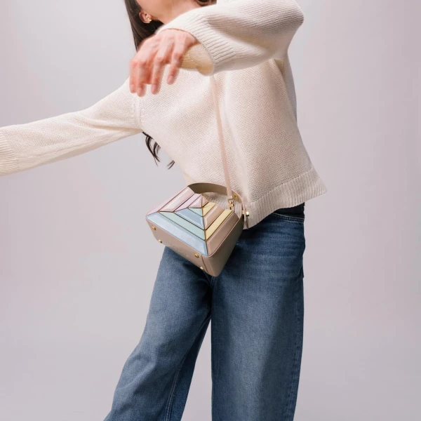 Mlouye Sera Mia - Naplak Bordeaux Bag a Architectural Leather Handbag in Red at Coveti Luxury