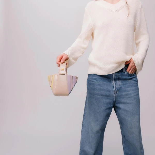 Mlouye Sera Mia - Naplak Bordeaux Bag a Architectural Leather Handbag in Red at Coveti Luxury
