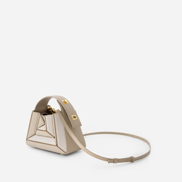 Mlouye Sera Mia - Vanilla Bag a Architectural Leather Handbag in Beige at Coveti Luxury