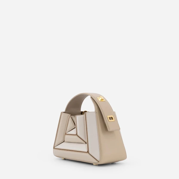 Mlouye Sera Mia - Vanilla Bag a Architectural Leather Handbag in Beige at Coveti Luxury