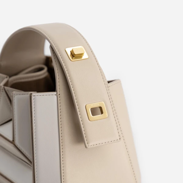 Mlouye Sera Mia - Vanilla Bag a Architectural Leather Handbag in Beige at Coveti Luxury