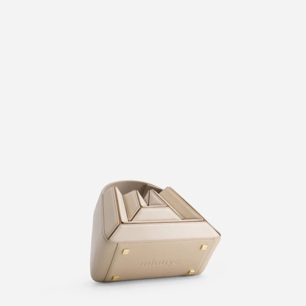 Mlouye Sera Mia - Vanilla Bag a Architectural Leather Handbag in Beige at Coveti Luxury