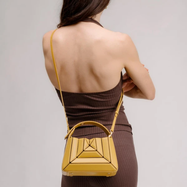 Mlouye Sera Mia - Cranberry Bag a Architectural Leather Handbag in Red at Coveti Luxury
