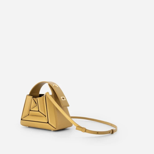 Mlouye Sera Mia - Vintage Yellow Bag a Architectural Leather Handbag in Yellow at Coveti Luxury