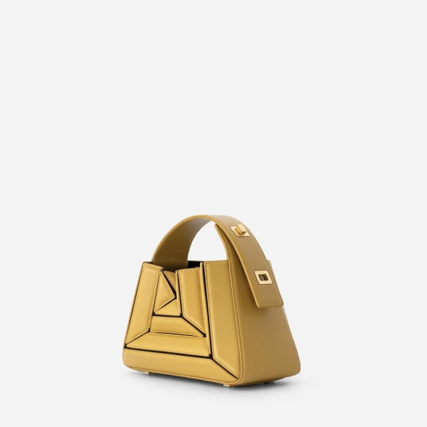 Mlouye Sera Mia - Vintage Yellow Bag a Architectural Leather Handbag in Yellow at Coveti Luxury