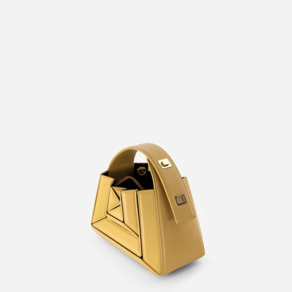 Mlouye Sera Mia - Vintage Yellow Bag a Architectural Leather Handbag in Yellow at Coveti Luxury