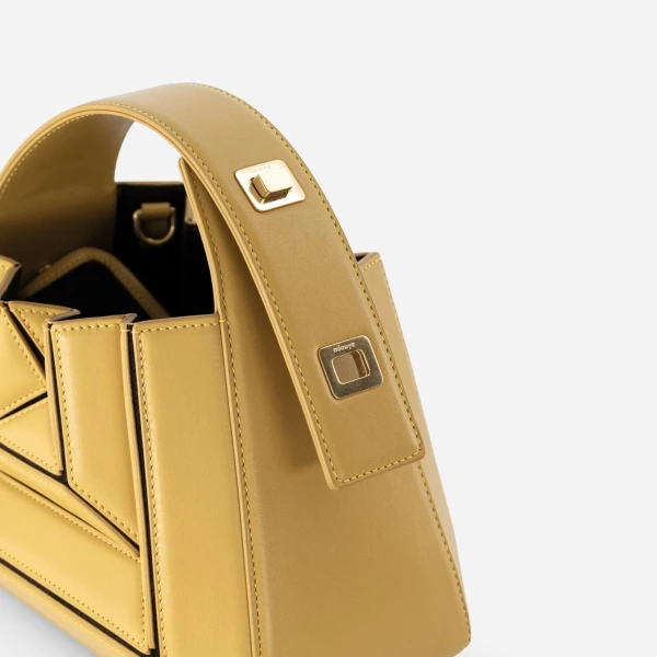 Mlouye Sera Mia - Vintage Yellow Bag a Architectural Leather Handbag in Yellow at Coveti Luxury