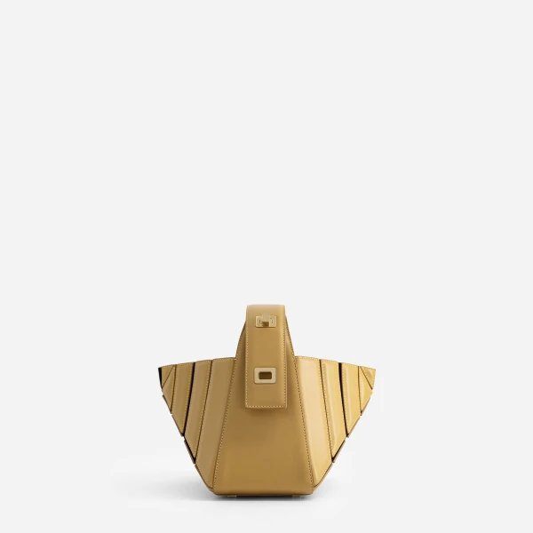 Mlouye Sera Mia - Vintage Yellow Bag a Architectural Leather Handbag in Yellow at Coveti Luxury