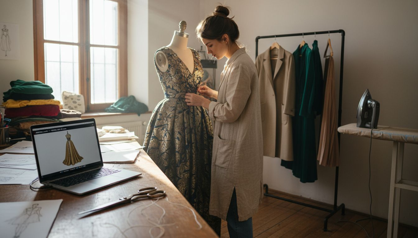 Designer a aperfeiçoar um vestido de luxo com recurso a um modelo 3D