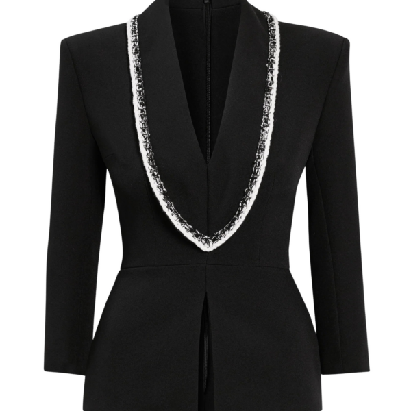 Safiyaa Adelina Top in Black with Greyscale - Safiyaa Tops - Heavy Crepe Cape Gown - Shop at Coveti