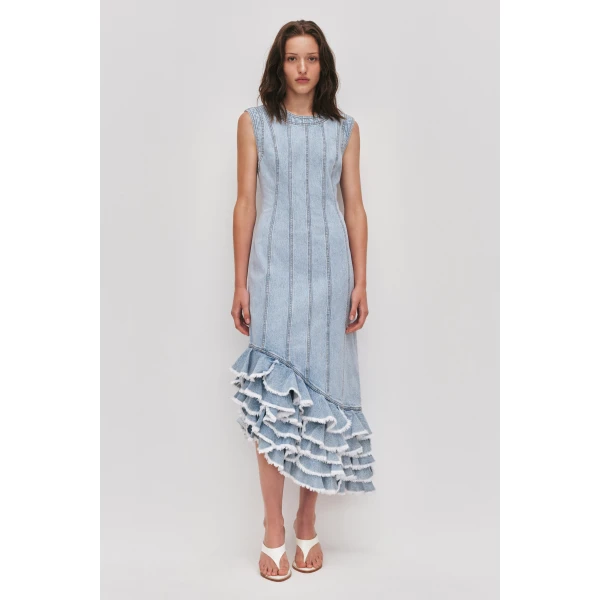 Aje Tia Ruffle Denim Midi Dress, view 2