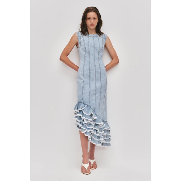 Aje Tia Ruffle Denim Midi Dress, view 3