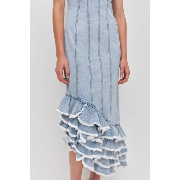 Aje Tia Ruffle Denim Midi Dress, view 4