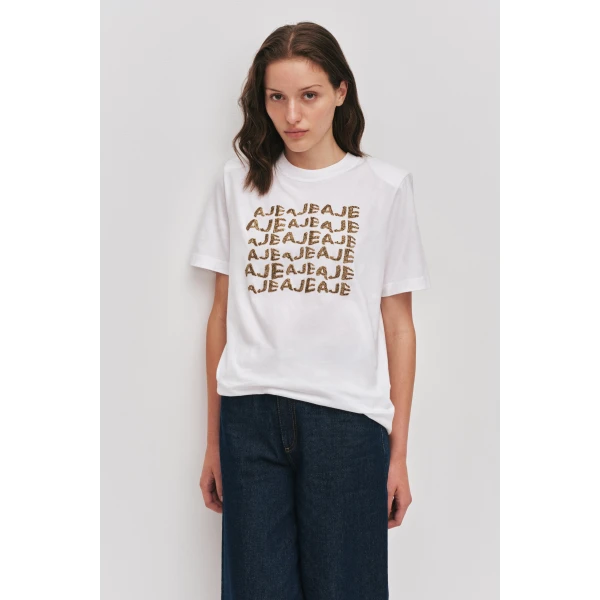 Aje Alive Embellished Logo Tee Top, view 3