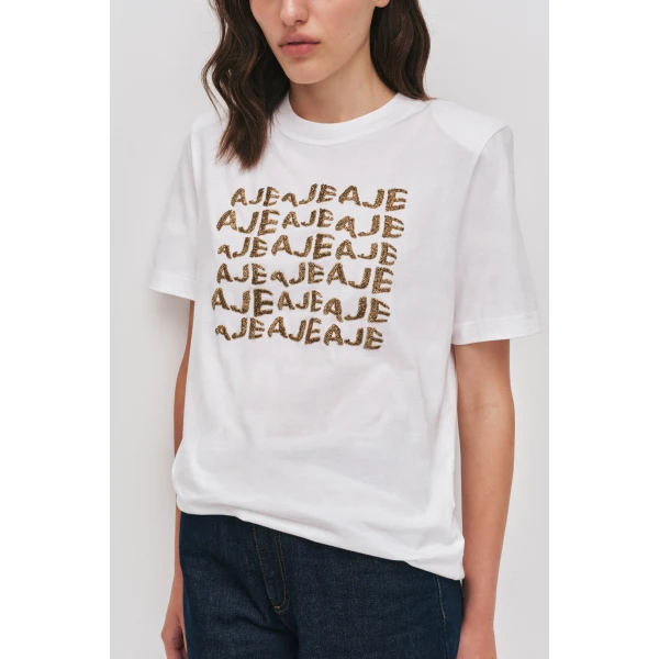 Aje Alive Embellished Logo Tee Top, view 4