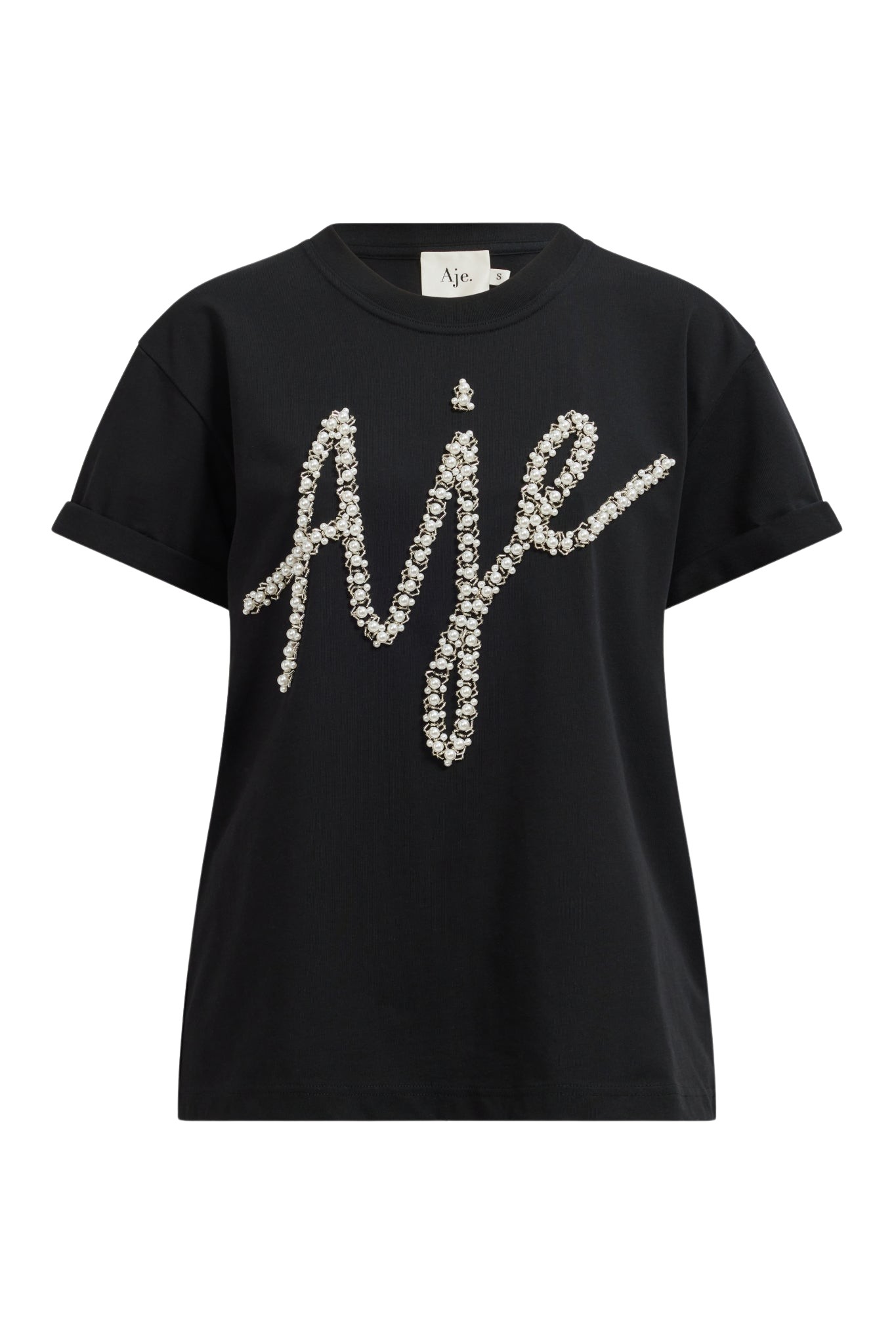 Aje-aus-Tops-Syla-Embellished-Logo-Tee83917_nobg Aje Black Tops
