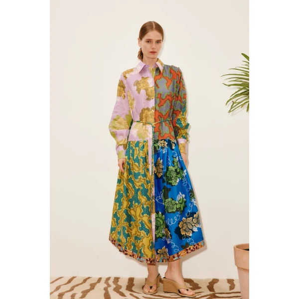 Alemais Arnie Spliced Shirtdress  Sustainable Dresses with Alemais print - Coveti Australian Designer