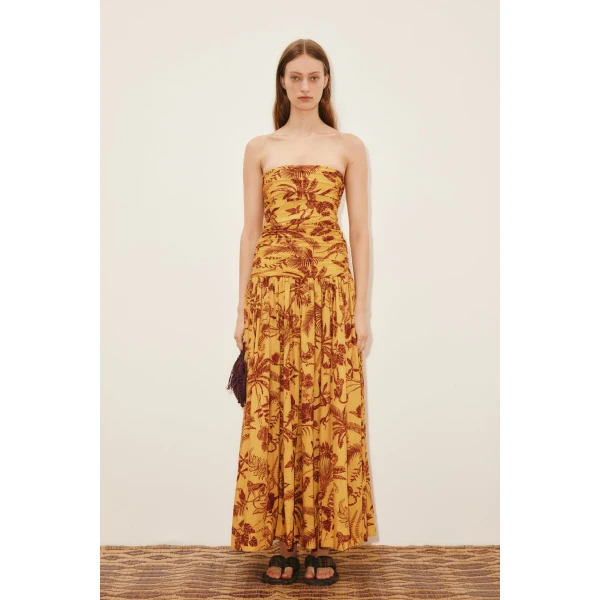 Alemais Banana Blossom Ruched Gown  Sustainable Dresses with Alemais print - Coveti Australian Designer