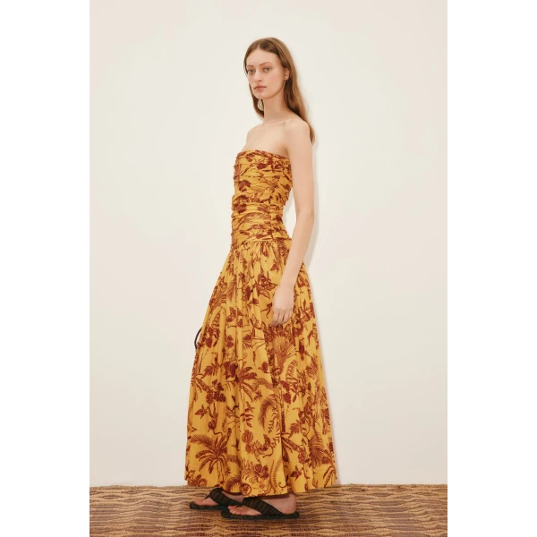 Alemais Banana Blossom Ruched Gown  Sustainable Dresses with Alemais print - Coveti Australian Designer