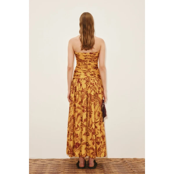 Alemais Banana Blossom Ruched Gown  Sustainable Dresses with Alemais print - Coveti Australian Designer