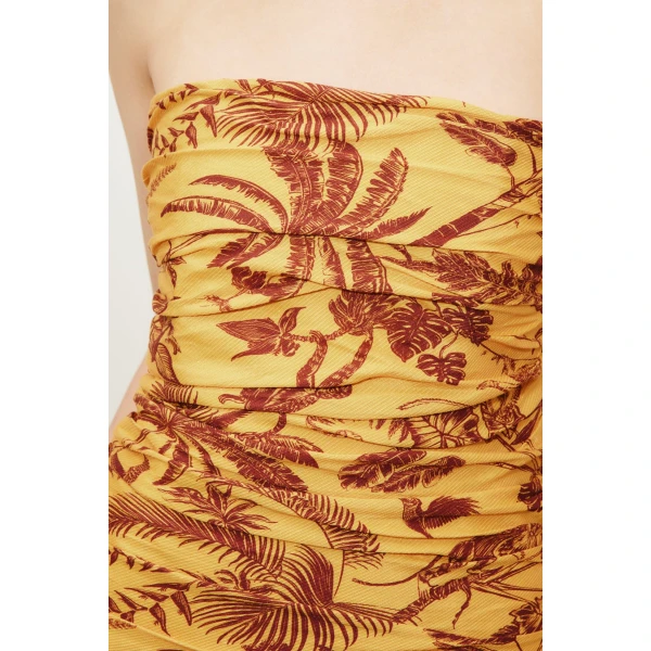 Alemais Banana Blossom Ruched Gown  Sustainable Dresses with Alemais print - Coveti Australian Designer