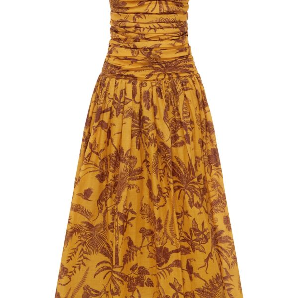 Alemais Banana Blossom Ruched Gown  Sustainable Dresses with Alemais print - Coveti Australian Designer