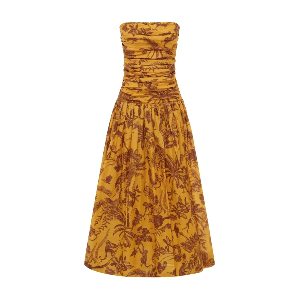 Alemais Banana Blossom Ruched Gown  Sustainable Dresses with Alemais print - Coveti Australian Designer