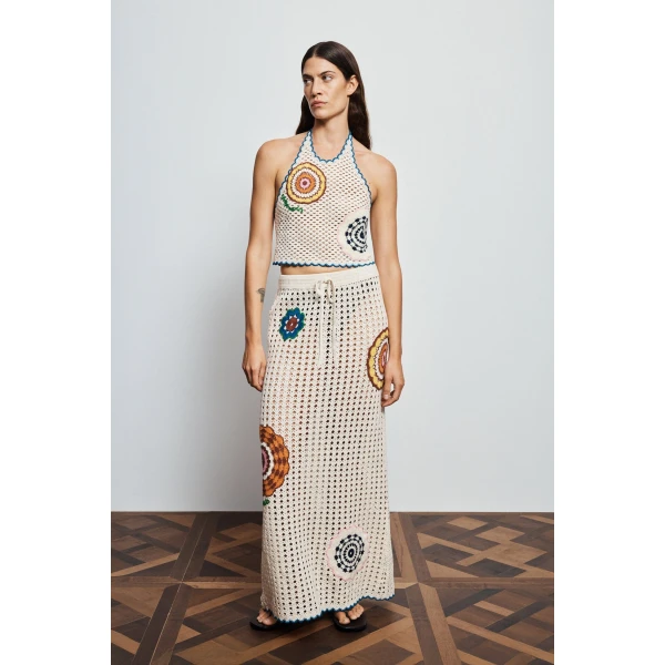 Alemais Elma Cream Halter Top  Sustainable Tops with Alemais print - Coveti Australian Designer