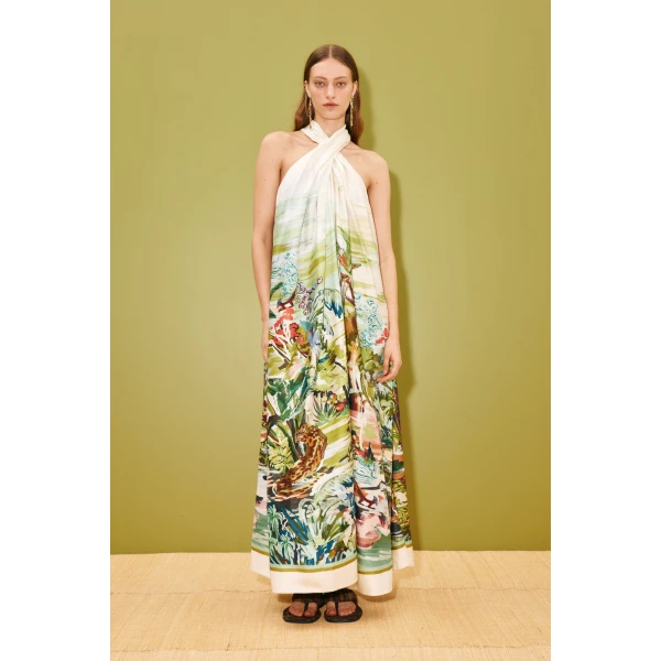 Alemais Jungle Boogie Silk Halter Dress  Sustainable Dresses with Alemais print - Coveti Australian Designer