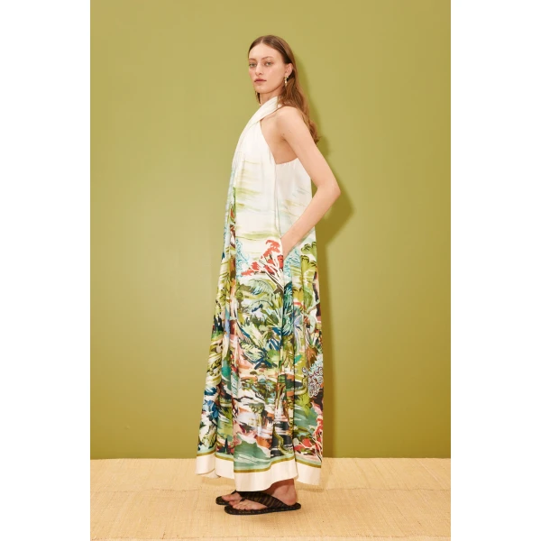 Alemais Jungle Boogie Silk Halter Dress  Sustainable Dresses with Alemais print - Coveti Australian Designer