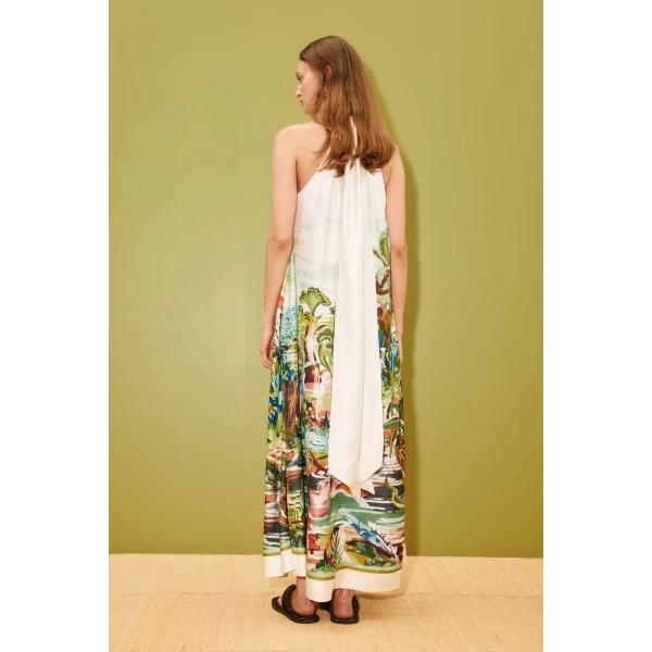 Alemais Jungle Boogie Silk Halter Dress  Sustainable Dresses with Alemais print - Coveti Australian Designer