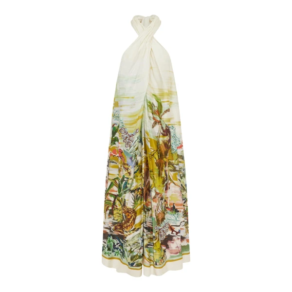 Alemais Jungle Boogie Silk Halter Dress  Sustainable Dresses with Alemais print - Coveti Australian Designer