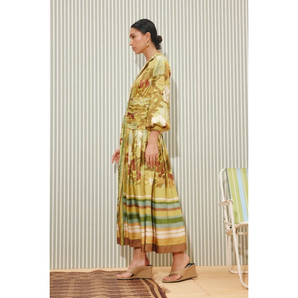 Alemais Maxi Silk Ruched Shirtdress  Sustainable Dresses with Alemais print - Coveti Australian Designer