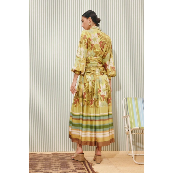 Alemais Maxi Silk Ruched Shirtdress  Sustainable Dresses with Alemais print - Coveti Australian Designer
