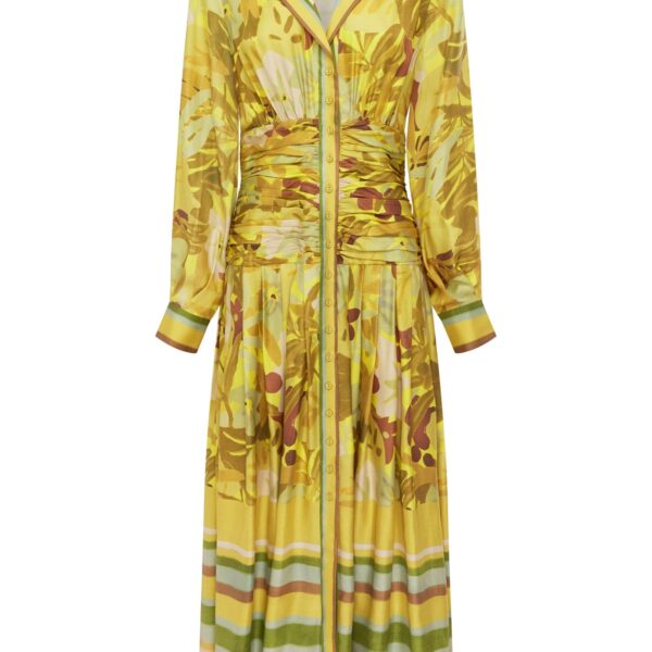 Alemais Maxi Silk Ruched Shirtdress  Sustainable Dresses with Alemais print - Coveti Australian Designer