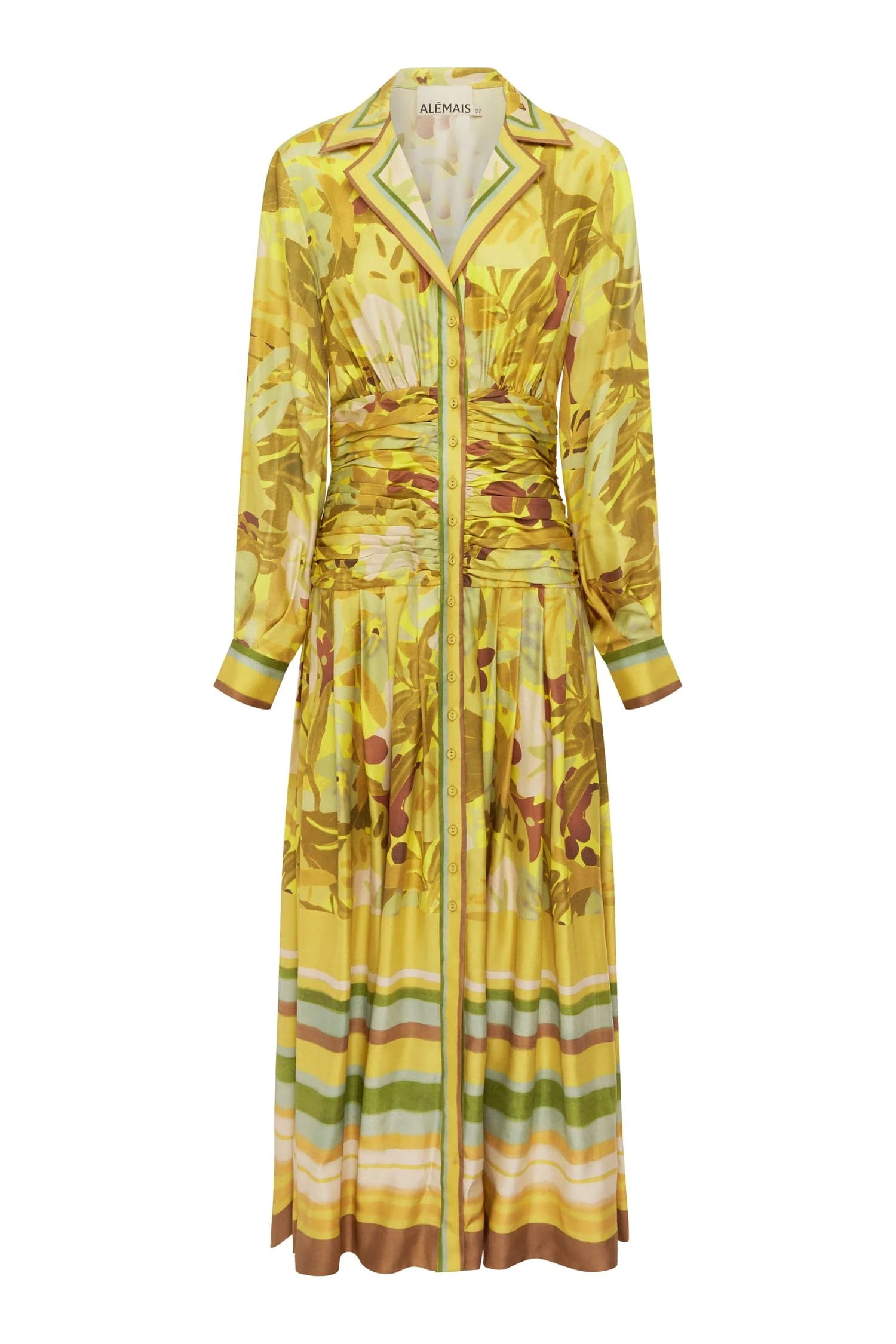 Maxi Silk Ruched Shirtdress by Alemais - Dresses Alemais Maxi Silk Ruched Shirtdress Sustainable Dresses with Alemais print - Coveti Australian Designer