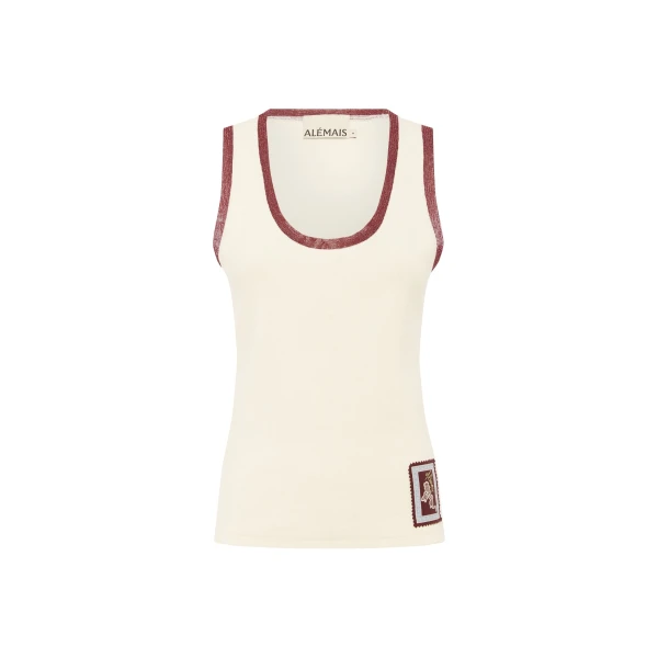 Alemais Ramon Tank Cream  Sustainable Tops with Alemais print - Coveti Australian Designer
