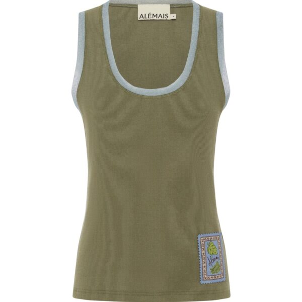 Alemais Ramon Tank Sage  Sustainable Tops with Alemais print - Coveti Australian Designer