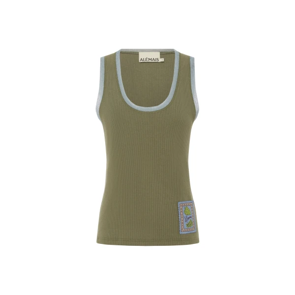 Alemais Ramon Tank Sage  Sustainable Tops with Alemais print - Coveti Australian Designer