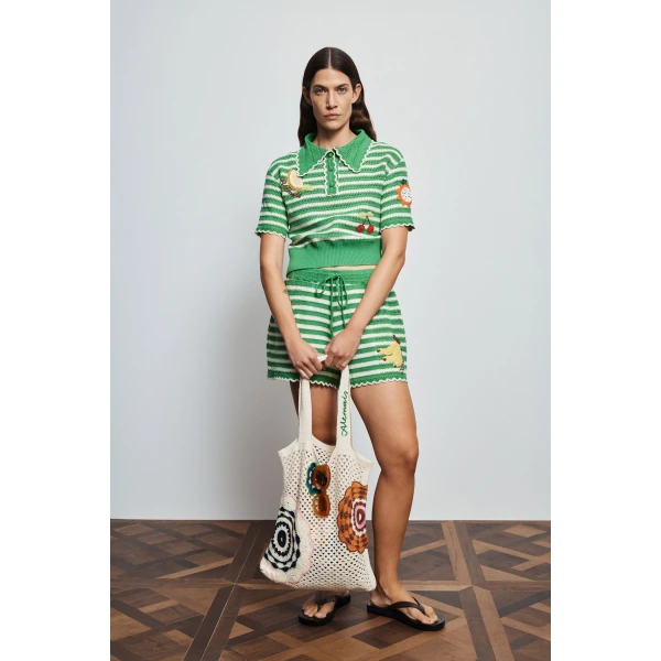 Alemais Sundae Green Polo Top  Sustainable Tops with Alemais print - Coveti Australian Designer