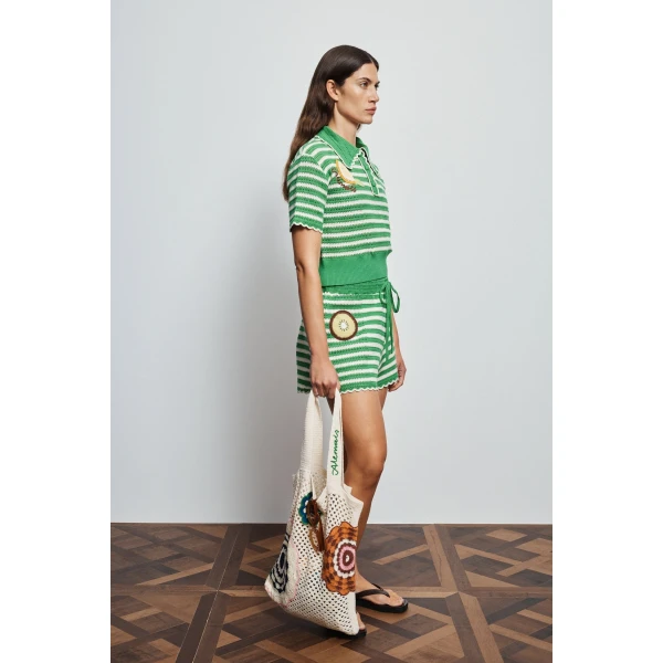 Alemais Sundae Green Polo Top  Sustainable Tops with Alemais print - Coveti Australian Designer