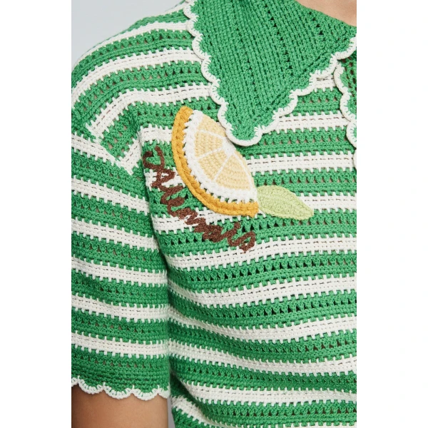 Alemais Sundae Green Polo Top  Sustainable Tops with Alemais print - Coveti Australian Designer