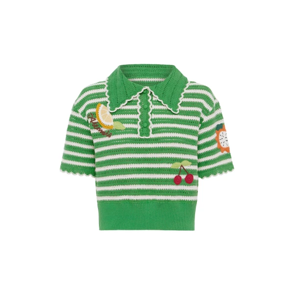 Alemais Sundae Green Polo Top  Sustainable Tops with Alemais print - Coveti Australian Designer