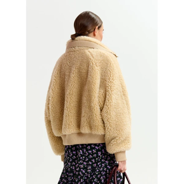 Essentiel Antwerp Beige oversized faux shearling bomber jacket, view 4