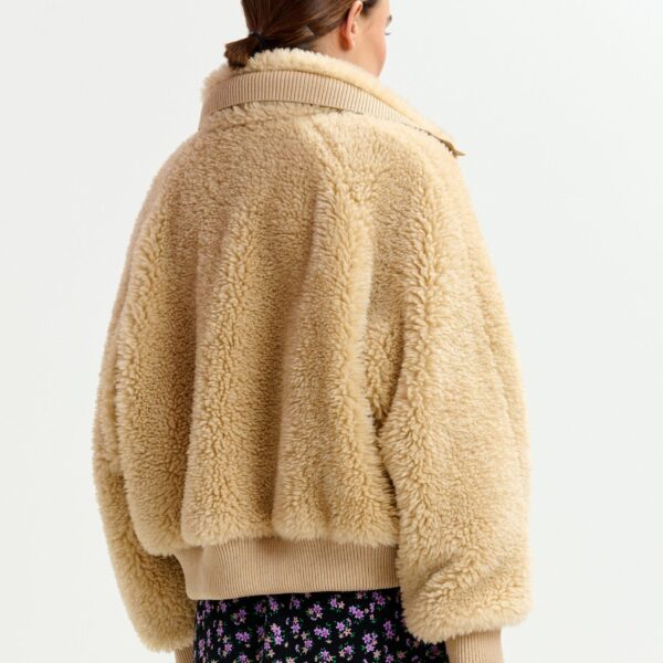 Essentiel Antwerp Beige oversized faux shearling bomber jacket - Essentiel Antwerp Jackets - Colorful Belgian Design - Shop at Coveti